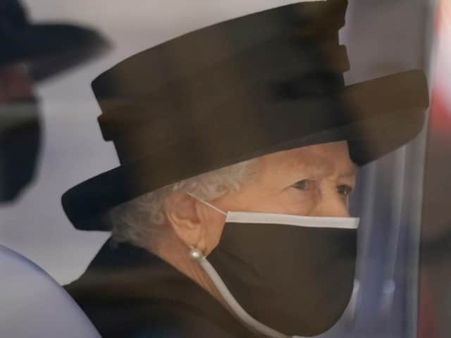 HRH The Queen arrives at Prince Philip's funeral service