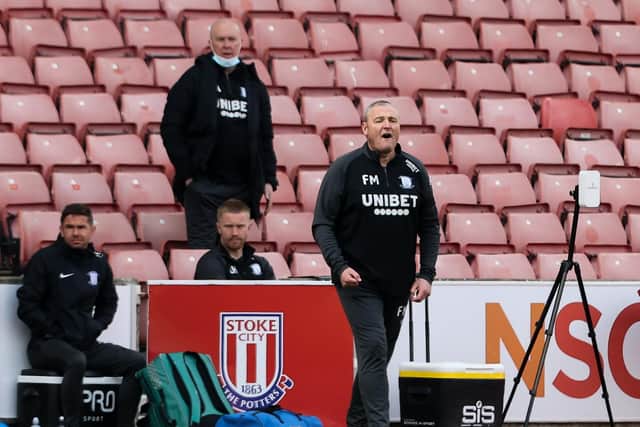 North End interim head coach Frankie McAvoy gives instructions from the technical area at Stoke