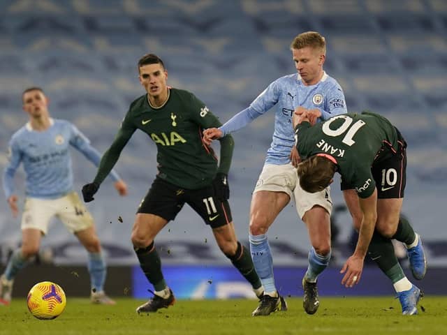 Action from Manchester City's game against Tottenham - two of the six English clubs who have reached an agreement to form a new European Super League