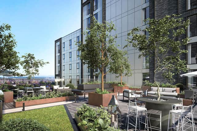Residents can make use of a rooftop garden area