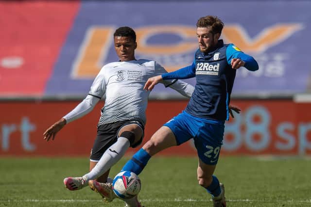 Tom Barkhuizen in action during PNE's win at Swansea