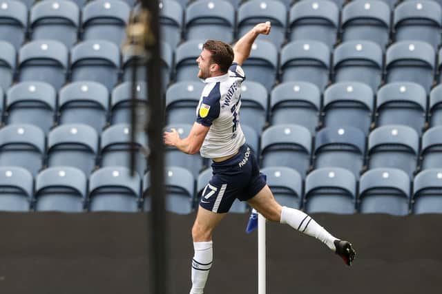 Ben Whiteman jumps for joy after giving PNE the lead against Derby