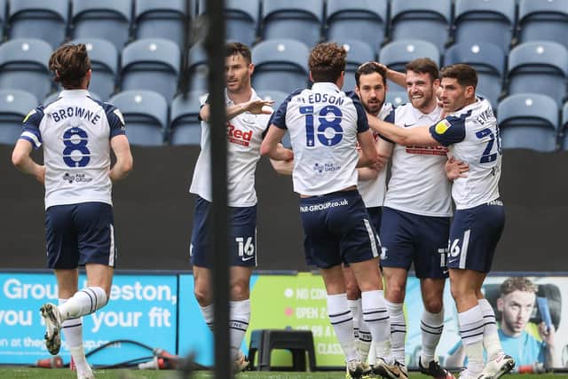 Ben Whiteman is congratulated after scoring for PNE