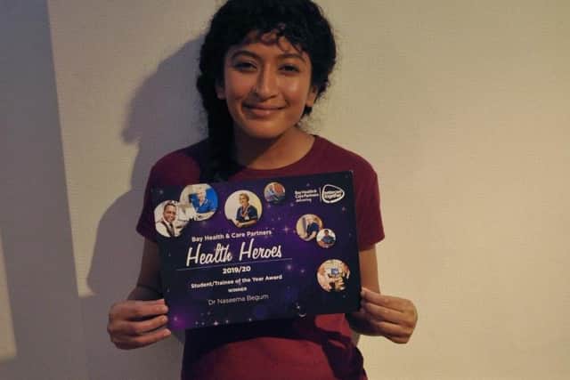 Naseema Begum, winner of the Student Trainee award, at the Bay Health and Care Partners 2019/20 Health Heroes awards.