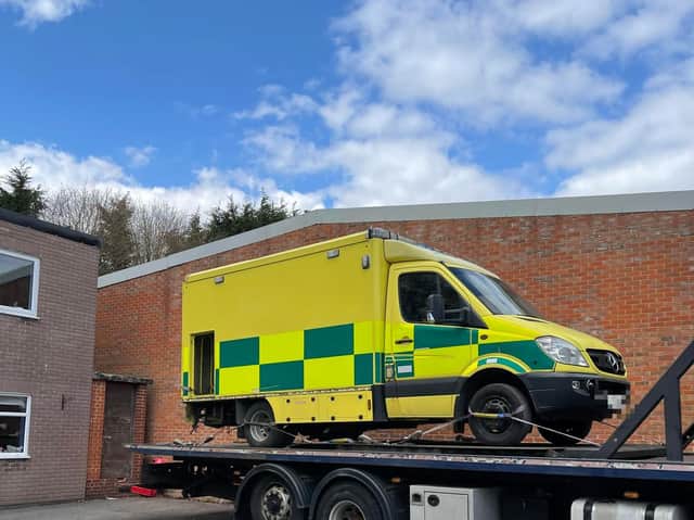 'Arnold' the ex-north west ambulance on tow, photo courtesy of Simon Harris.
