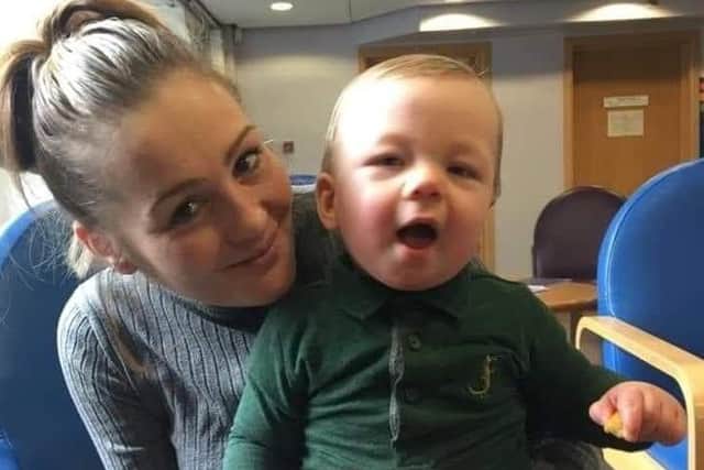 Vikkie with Chris's son when undergoing treatment at Royal Preston Hospital in 2019.