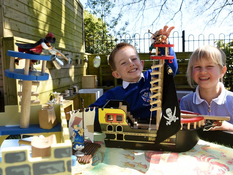 Joel and Ava enjoying the new play equipment at Treales, photo: Neil Cross