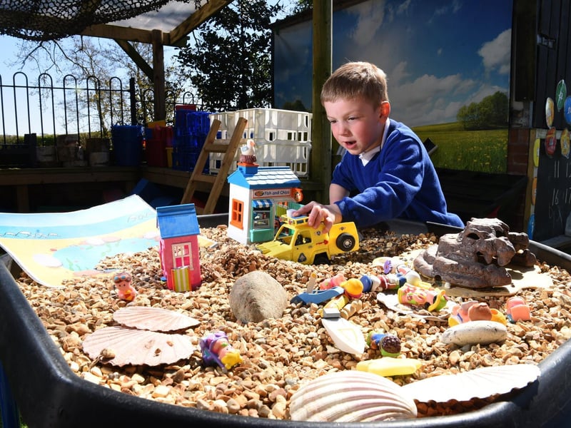 Marley enjoys some of the new equipment at Treales Primary, photo: Neil Cross.