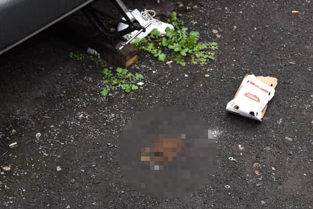 Human waste found in the car park behind Kubu Delicatessen in New Hall Lane, which residents say has become a 'grot spot' used by rough sleepers