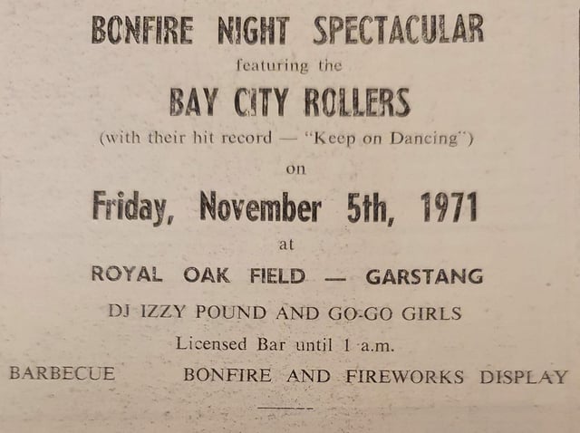Poster from the night Bay City Rollers played in Garstang on November 5, 1971