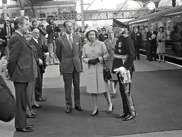 HM The Queen and HRH The Duke of Edinburgh arrive at Preston Railway Station