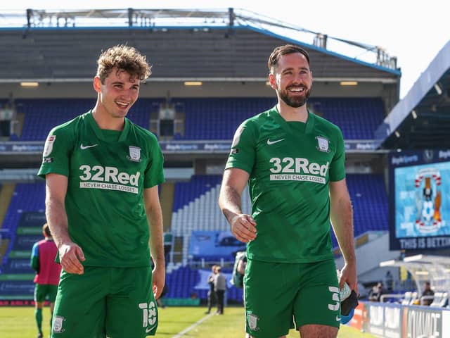 Greg Cunningham and Ryan Ledson after Preston North End's win over Coventry at St Andrew's