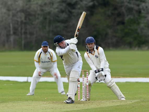 Vernon Carus' Ben Duerden hits out during their victory over South Shore at Factory Lane in the Moore and Smalley Palace Shield