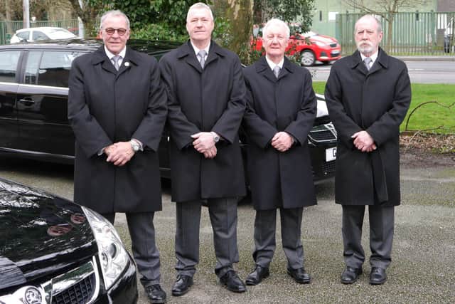 The experienced team of bearers at Greg Hodgkinson Funeral Directors. Some spent their lives in the emergency services.