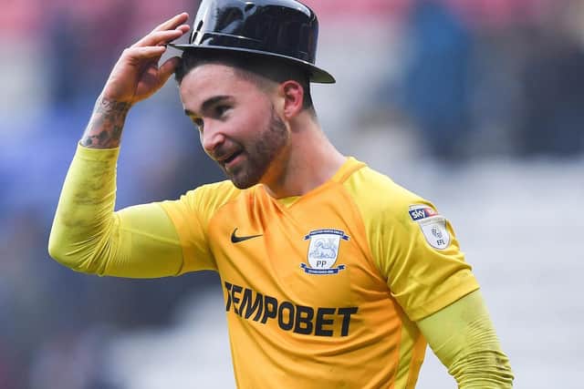 PNE striker Sean Maguire joined in with the spirit of Gentry Day after the 3-1 win at Bolton in March 2018