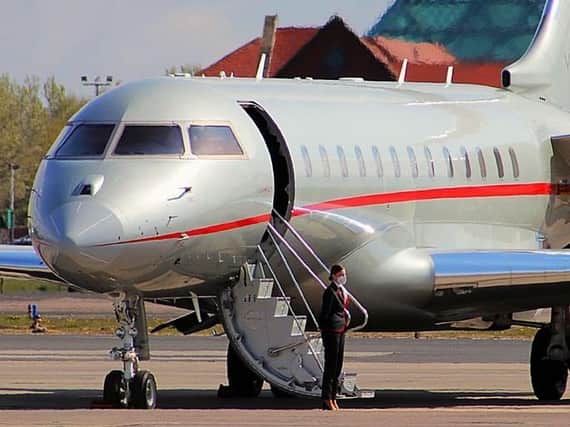 The privately chartered Challenger 850 landed in Blackpool on Sunday (May 2) after a 9 hour flight from Barbados. Pic by Paul Webster
