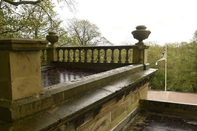 The stonework appears to have been damaged with a balustrade removed