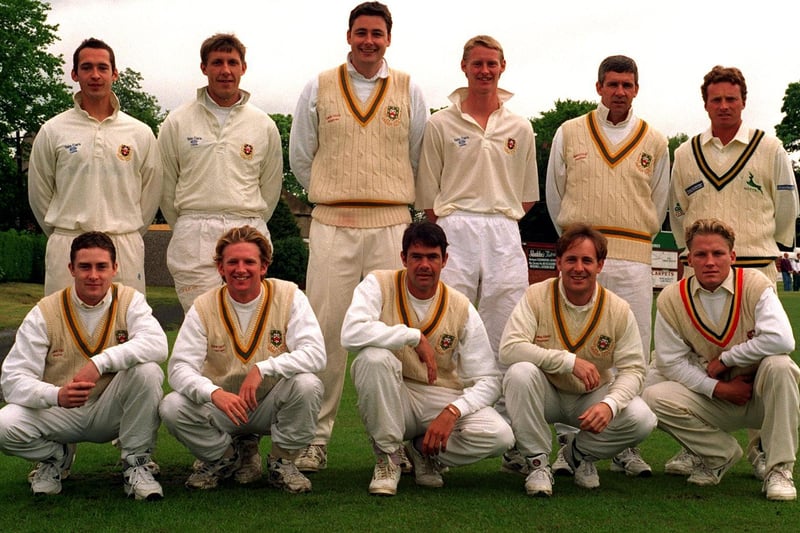 Pudsey St Lawrence in May 1997. Back: Cameron Bailey, Ian Priestley, Adrian Rooke, Paul Hutchinson, Dave Robertshaw and Ashley Metcalfe. Front: Craig Thomas, Gary Fellows, Chris Gott, James Goldthorp and Pierre DeBruyn.