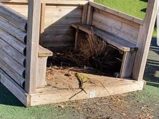 The damaged shelter at Freckleton Memorial Park