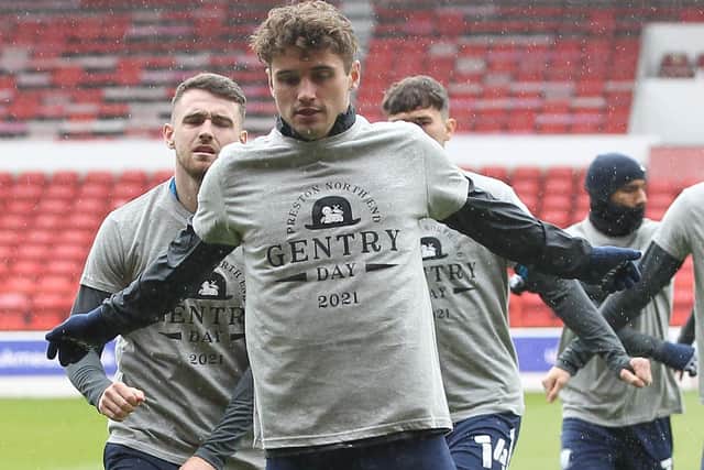 PNE players warmed-up wearing Gentry Day t-shirts