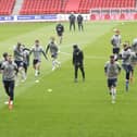 Preston North End warm up in Gentry Day t shirts ahead of their win over Nottingham Forest.