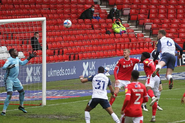 Liam Lindsay heads Preston North End's winner against Nottingham Forest at the City Ground