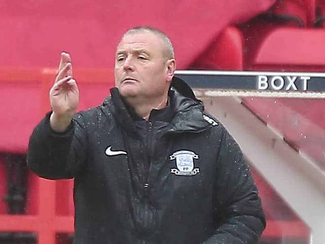 Frankie McAvoy directs operations from the touchline in Preston’s win over Nottingham Forest