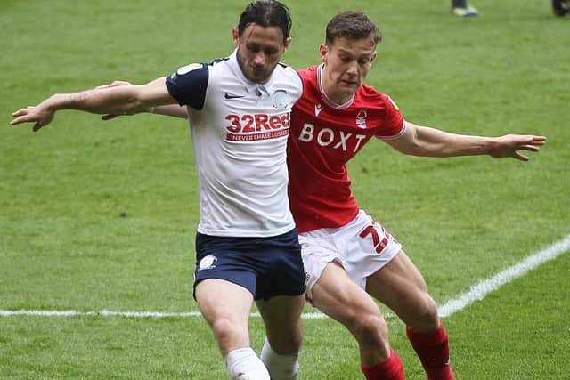 Alan Browne on the ball for PNE at Forest on Saturday
