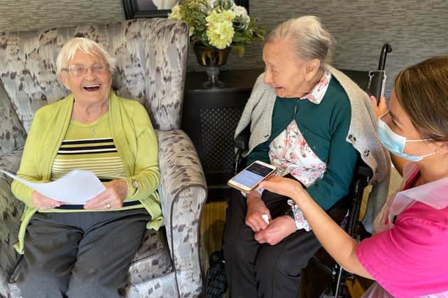On the left is Doreen Ollis aged 98 and on the right is Jenny Harris aged 99 years old from the Finney House care home