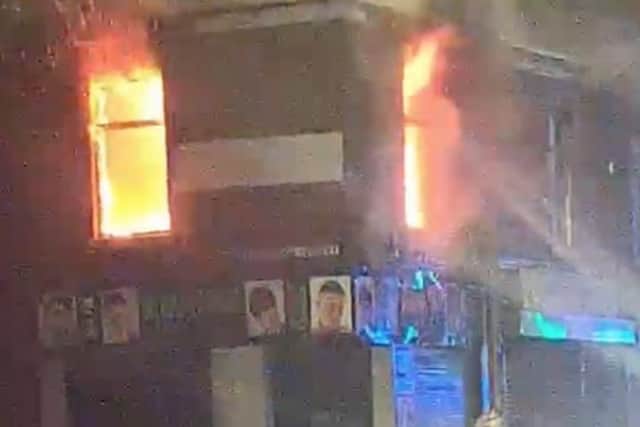 In a video shared with Lancashire Post, a ferocious blaze can be seen raging in the flat above Adams' hair salon in New Hall Lane on Saturday night (May 8)