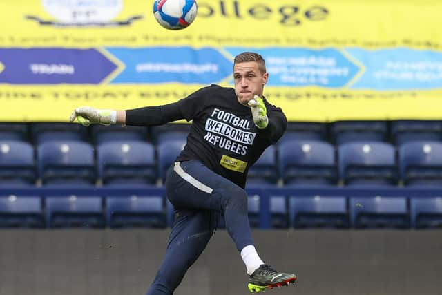 Daniel Iversen warming-up for Preston North End