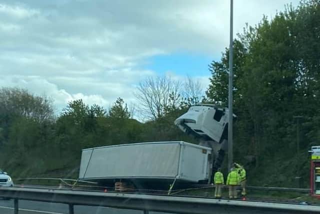 The scene of the lorry crash on the M6 in Preston yesterday evening (Monday, May 10). Picture by Mark Ware