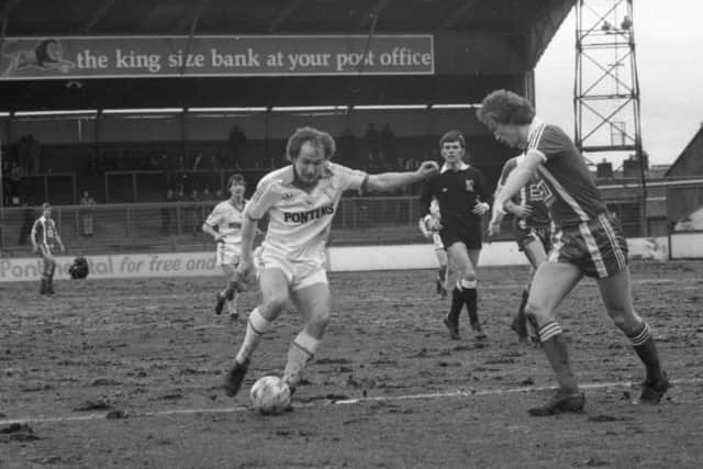 Preston North End striker Paul McGee shoots in the victory over Orient at Deepdale in March 1981