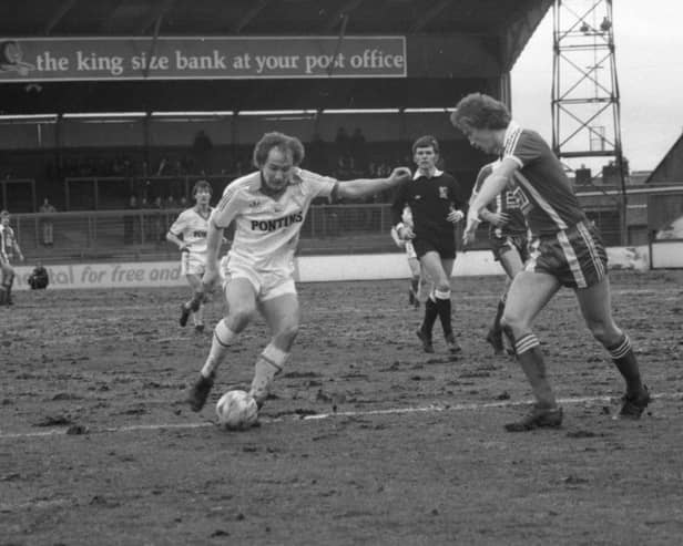 Preston North End striker Paul McGee shoots in the victory over Orient at Deepdale in March 1981