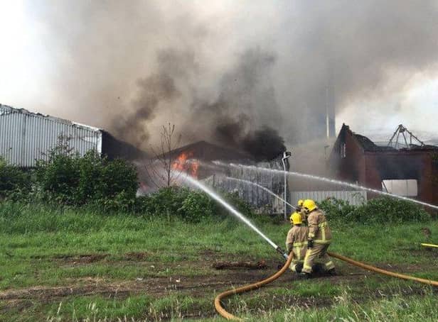 Firefighters battling the blaze at Whitfire Shaving and Sawdust Supplies in Farington Moss in June 2016