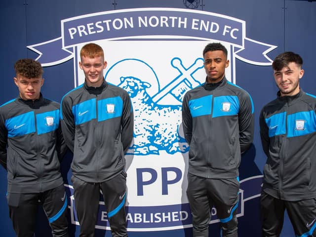 Preston North End's new professionals - Jacob Holland-Wilkinson, Oliver Lombard, Joe Rodwell-Grant and Lewis Coulton        Pic courtesy of PNE