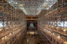 Project manager Keith Langton viewing the entire space of the Blackpool Tower Ballroom which is covered in scaffolding during its restoration