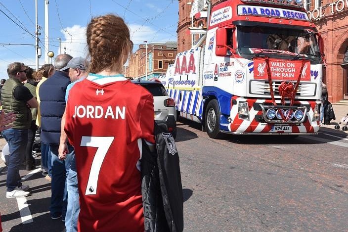 The convoy in tribute to Jordan Banks on Blackpool Promenade today