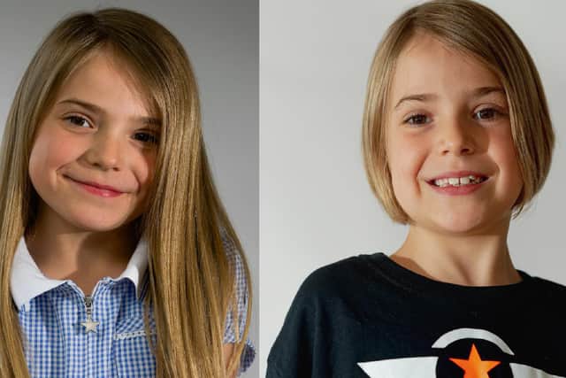 Like many 7-year-old girls, Eden Heslop was very fond of her long, blonde hair. But, after watching a charity video, she took the brave decision to cut it short. Photos: Ian Heslop