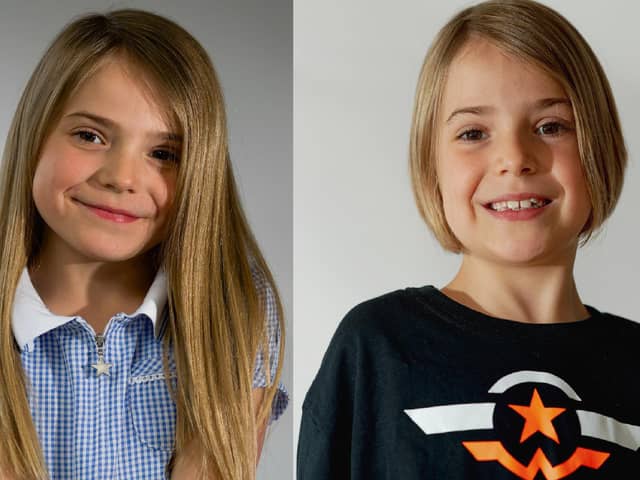 Like many 7-year-old girls, Eden Heslop was very fond of her long, blonde hair. But, after watching a charity video, she took the brave decision to cut it short. Photos: Ian Heslop