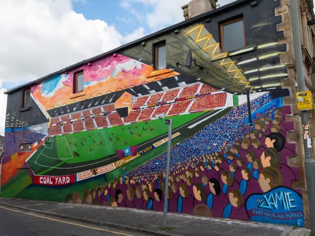 The Turf Moor mural on the side of The Turf pub in Burnley