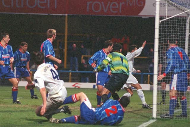 Ryan Kidd (No.4) scores Preston North End's winner at Chesterfield in January 1999