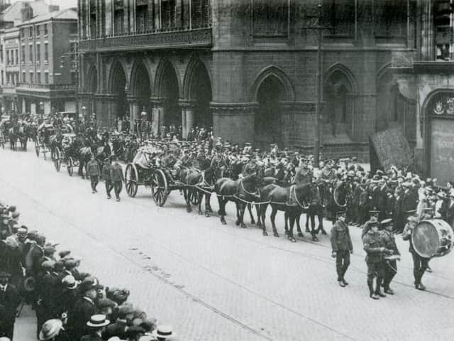 Pte William Young VC's funeral procession passes Preston Town Hall