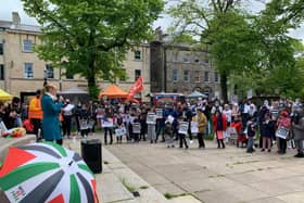 MP Cat Smith speaking at the demonstration in Lancaster