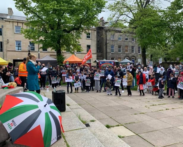 MP Cat Smith speaking at the demonstration in Lancaster