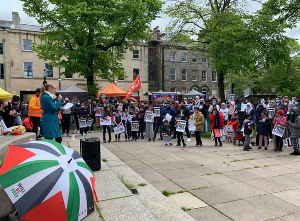 MP Cat Smith speaking at the demonstration in Lancaster