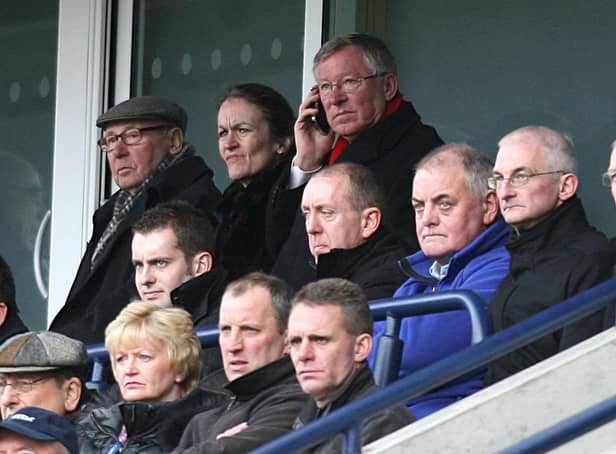 Sir Alex Ferguson (top, right), sitting close to PNE owner Trevor Hemmings, at Deepdale in 2010