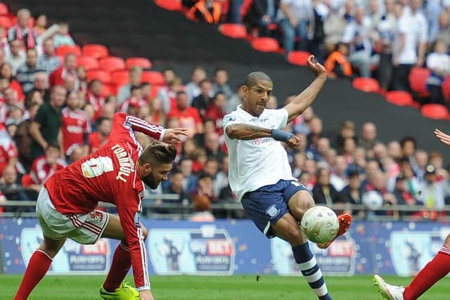 Jermaine Beckford curls home his second and North End's third goal at Wembley
