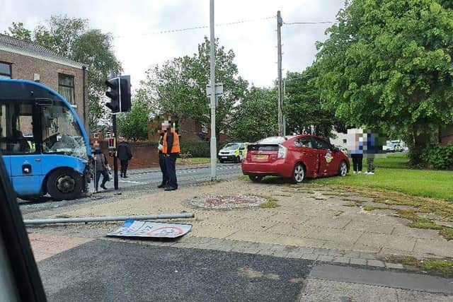 The scene of the crash at the junction of Aqueduct Street and Adelphi Street this morning (Tuesday, May 25)
