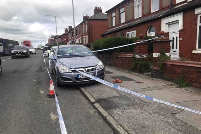 Blood was found spilled on the pavement outside a row of homes in Tulketh Brow, Preston after an assault on Saturday morning (May 22)